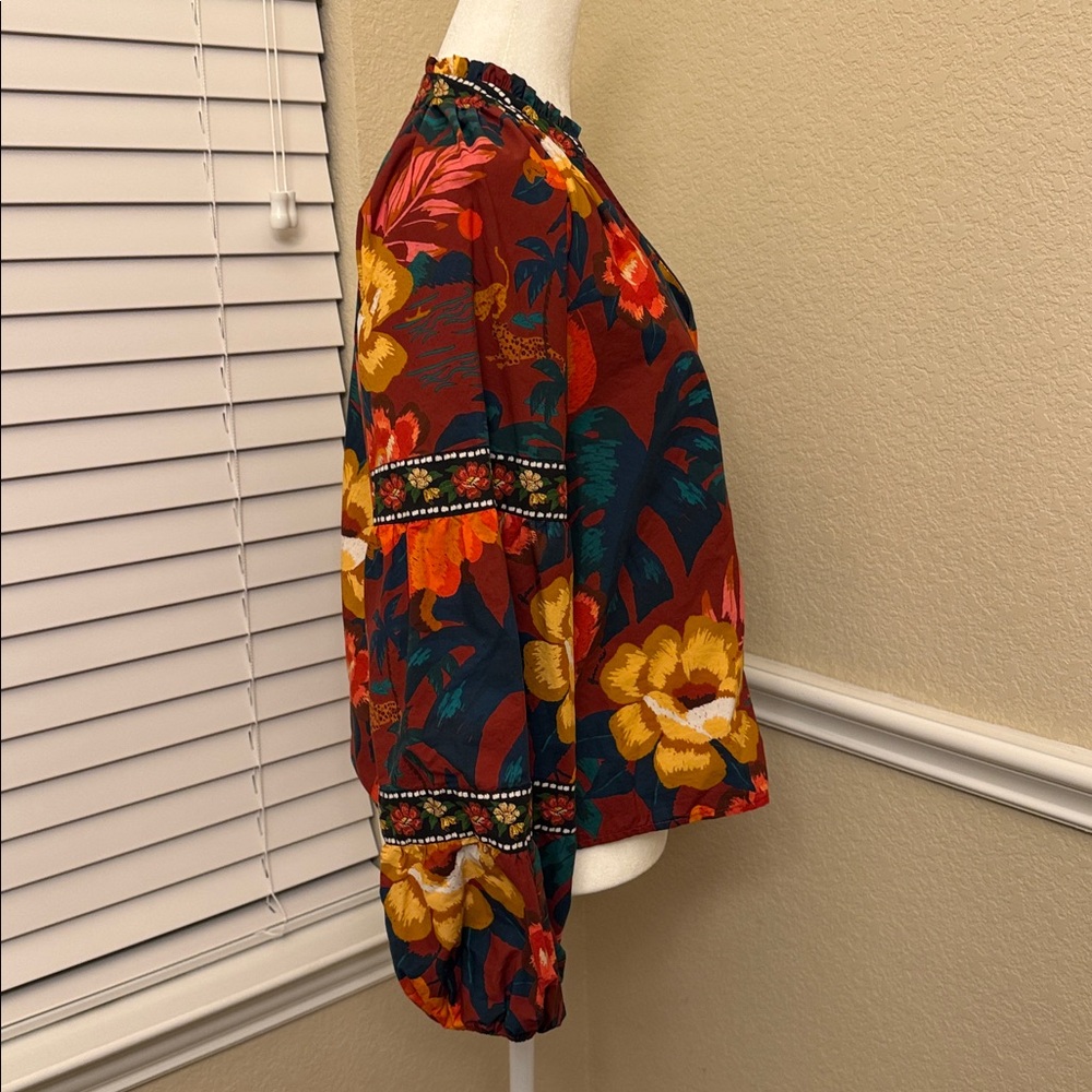 Anthropologie FARM Rio V-Neck Floral Blouse Woman's Small - Picture 5 of 14